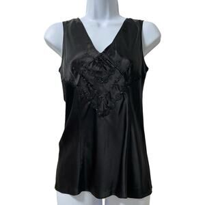 Alfani Womens‎ Silk Babydoll Beaded Tank Top Size 4P Black Dark Romantic Gothic